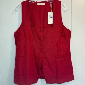 NWT Faithfull the Brand coral Vest Outer 100% Linen Lining 100% Cotton Old Money